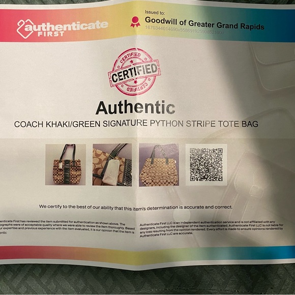 NWOT Coach F25706 With Certificate of Authenticity - Picture 7 of 8